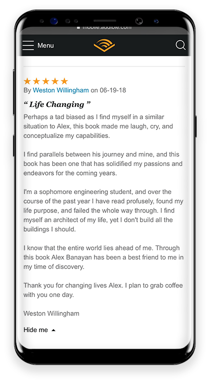 5 Stars Life Changing Perhaps a tad biased as I find myself in a similar situation to Alex, this book made me laugh, cry, and conceptualize my capabilities. Through this book Alex has been a best friend to me in my time of discovery.
